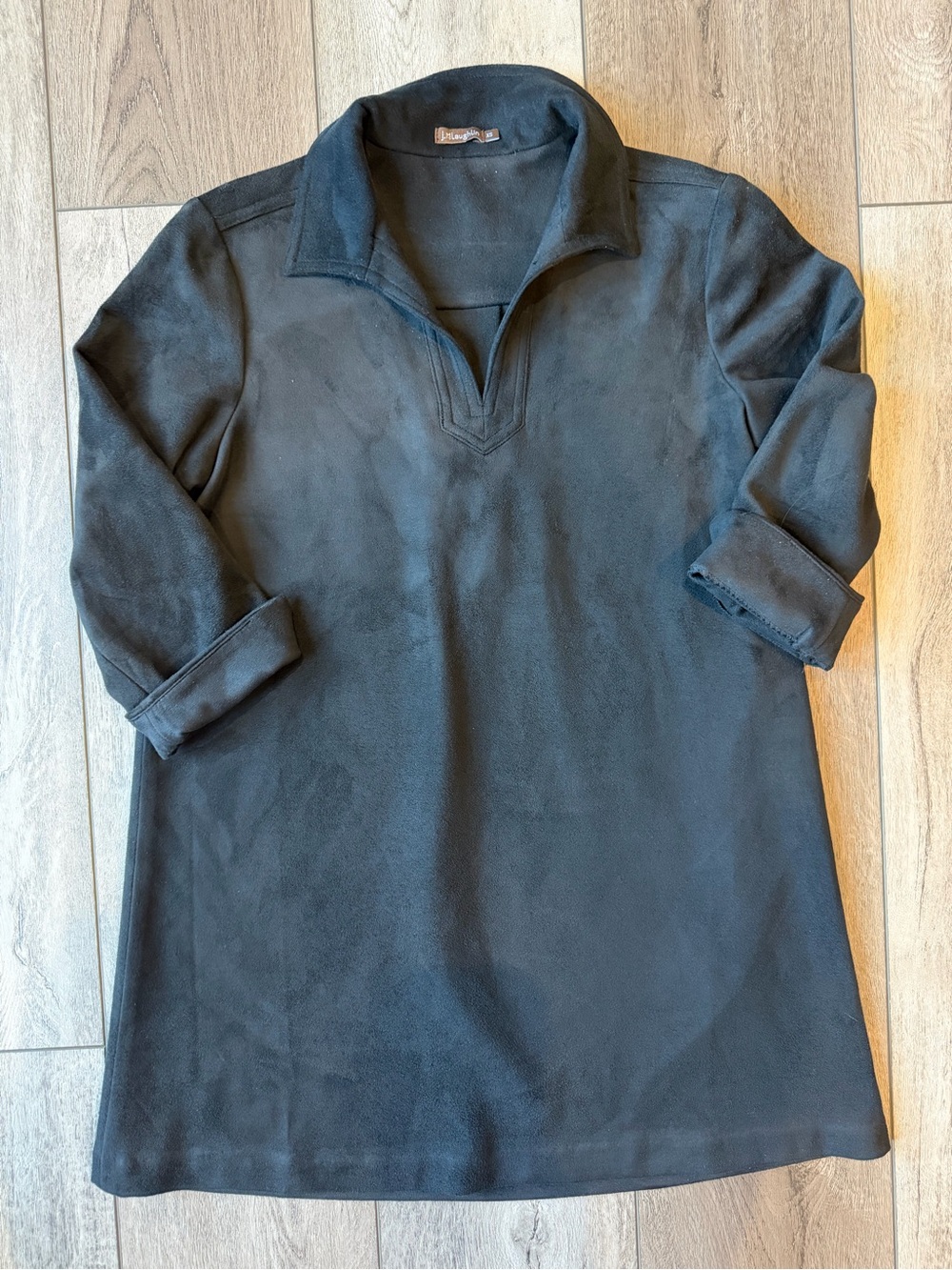J. McLaughlin Black Polo-Style Faux Suede Tunic